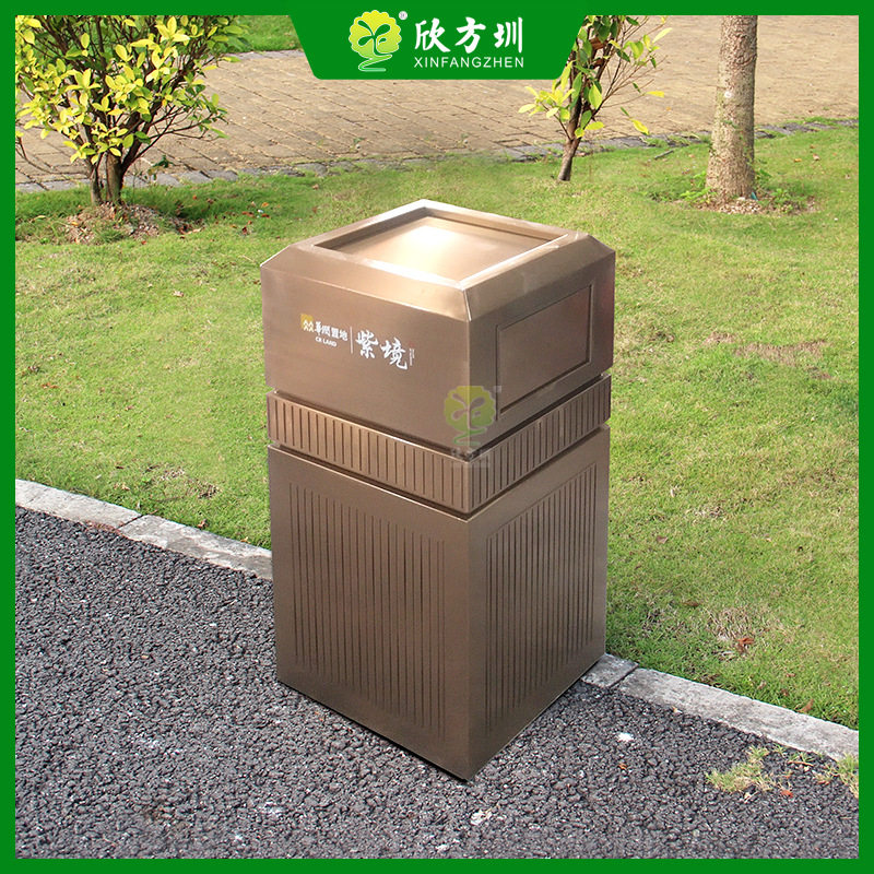 复古高档小区物业不锈钢古铜色异型垃圾桶带盖室内电梯口果皮箱