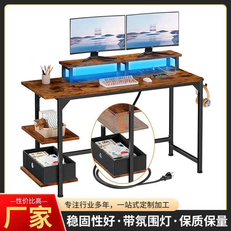 新款简约简便板式L型台式电脑桌角落办公电脑桌带书架厂家批发