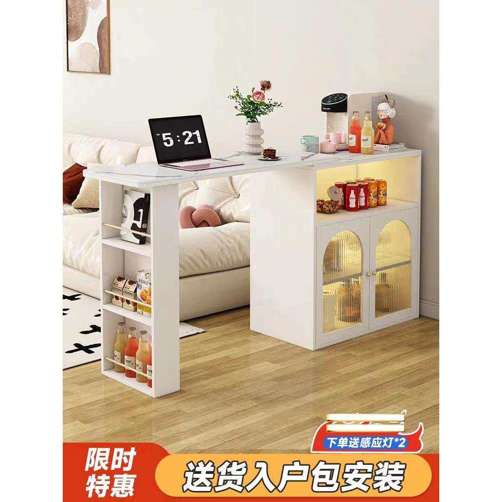 奶油风吧台桌家用客厅家庭小户型岩板餐边桌一体柜中岛台隔断边柜