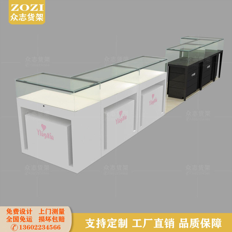 商场珠宝木质烤漆玻璃展示柜中间矮柜首饰金银玉器柜带灯厂家设计