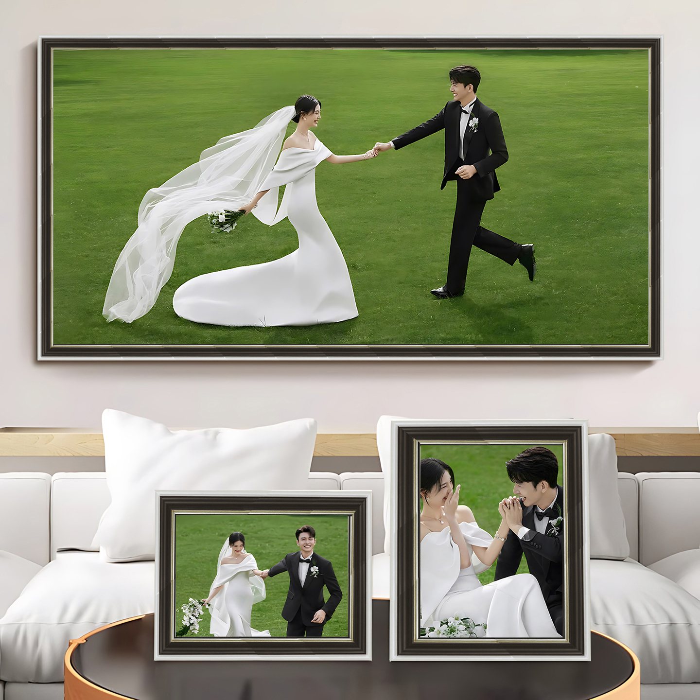 婚纱照相框挂墙洗照片相框定制作床头结婚照全家福木质照片墙打印