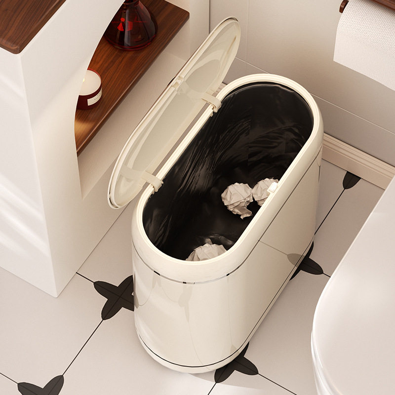窄缝垃圾桶带盖家用大号高级感轻奢卫生间带轮子客厅厨房卧室纸篓
