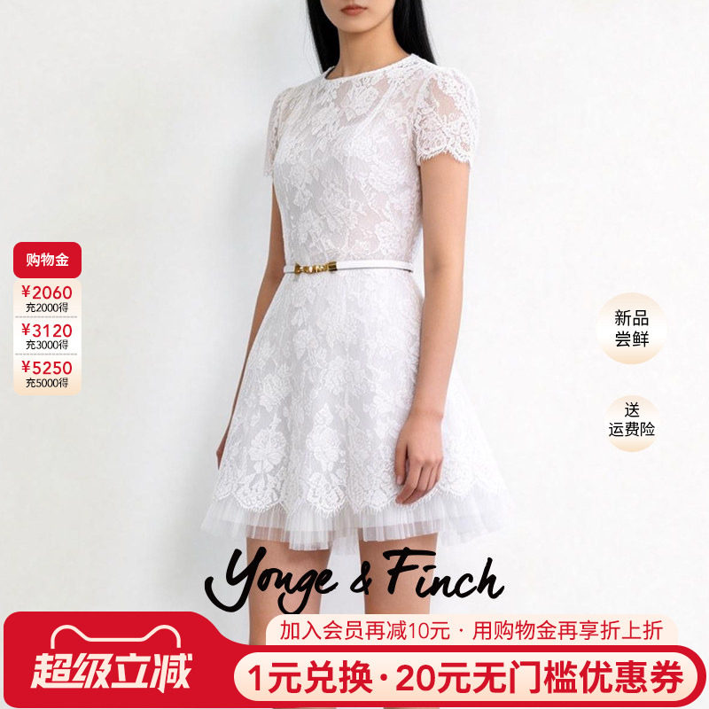 扬芬缇蕾丝收腰连衣裙女中长款