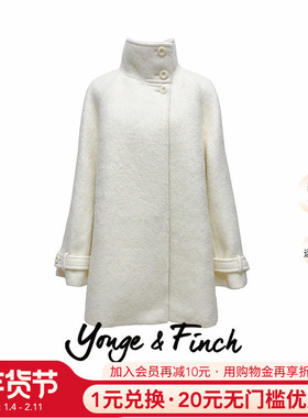 Yonge&Finch/扬芬缇26年春季新品白色立领肌理面料羊毛中长款大衣