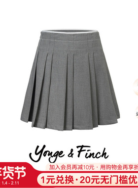 Yonge&Finch/扬芬缇高级感通勤气质灰色半身裙女百褶裙 PIERAY