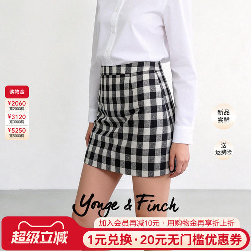YongeFinch扬芬缇 黑白格子半身裙女高腰显瘦短裙子GRIMMY