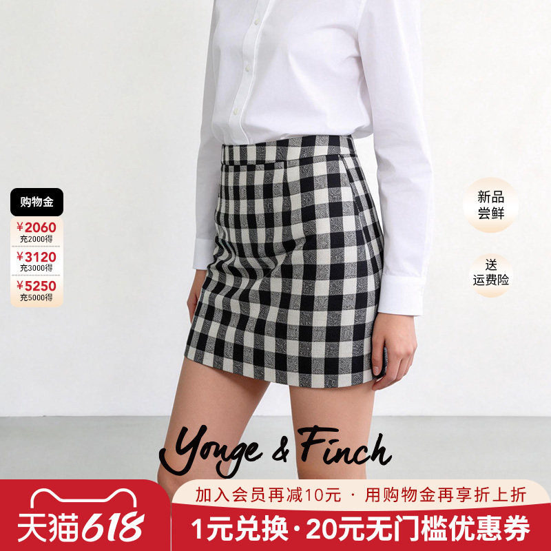 YongeFinch扬芬缇 黑白格子半身裙女高腰显瘦短裙子GRIMMY