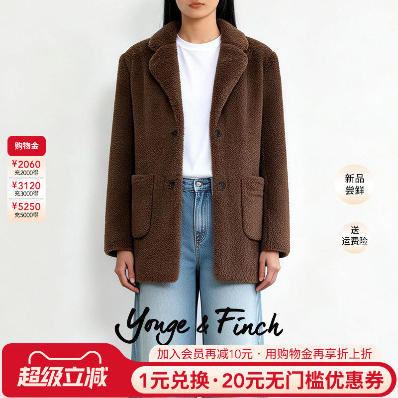 YongeFinch扬芬缇2026春季加厚复古皮草大衣呢子西装外套JETTYY