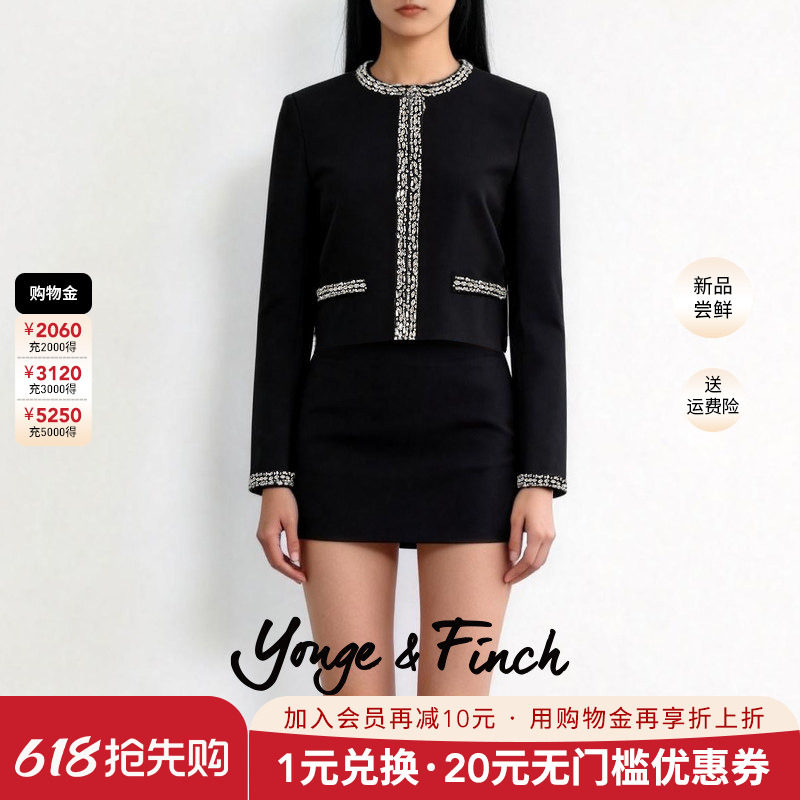 Yonge&amp;Finch/扬芬缇高级重工圆领黑色短款外套女2026