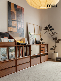 MUU书柜组合柜实木展示柜家用多功能电视柜落地矮书柜收纳储物柜