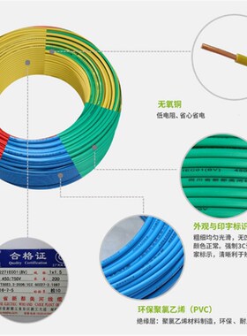 美河阻燃单芯硬线双色ZC/ZtR-BV1.5100m 空调空装电源线铜芯电