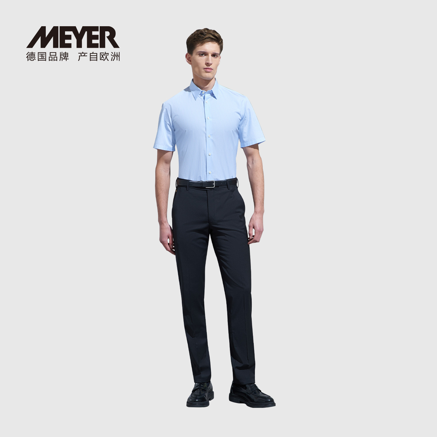 德国MEYER迈雅春夏男款含羊毛黑色可水洗西裤直筒修身12002-COMO
