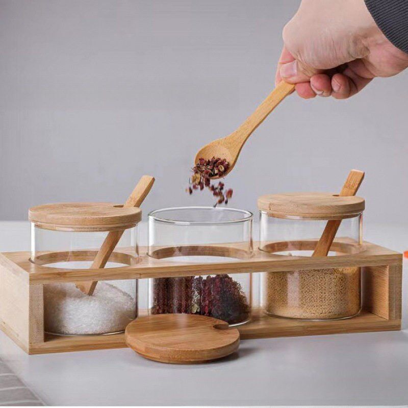 热销【家居好物】厨房调味罐架子家用调料盒玻璃调料罐套装调料瓶