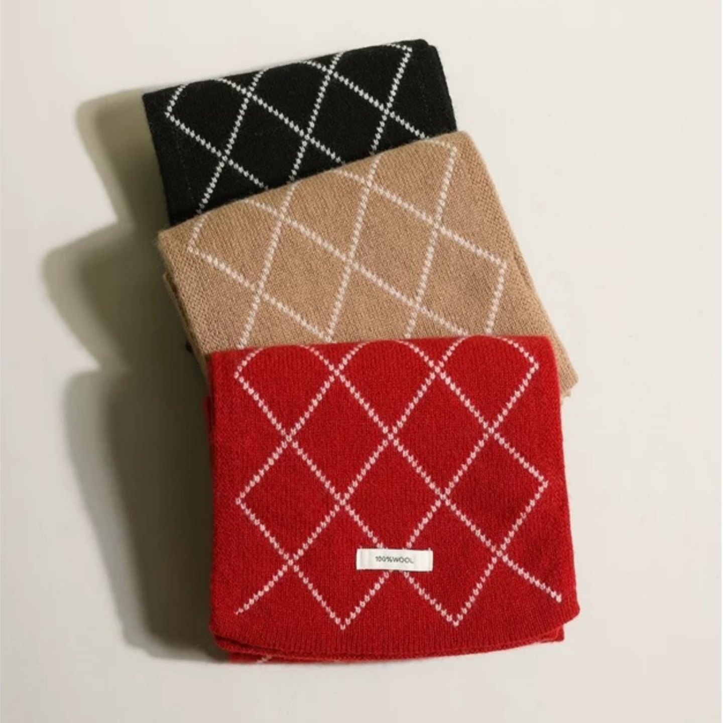 100%澳洲羊毛围巾女冬季咖色菱形格2025新款加厚保暖羊绒男生围脖