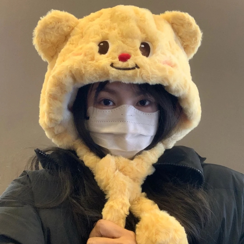 可爱卡通黄油小熊雷锋帽女冬季