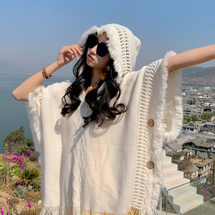 秋冬新款加厚保暖披肩女外搭外套斗篷纯色针织高级感时尚洋气围巾