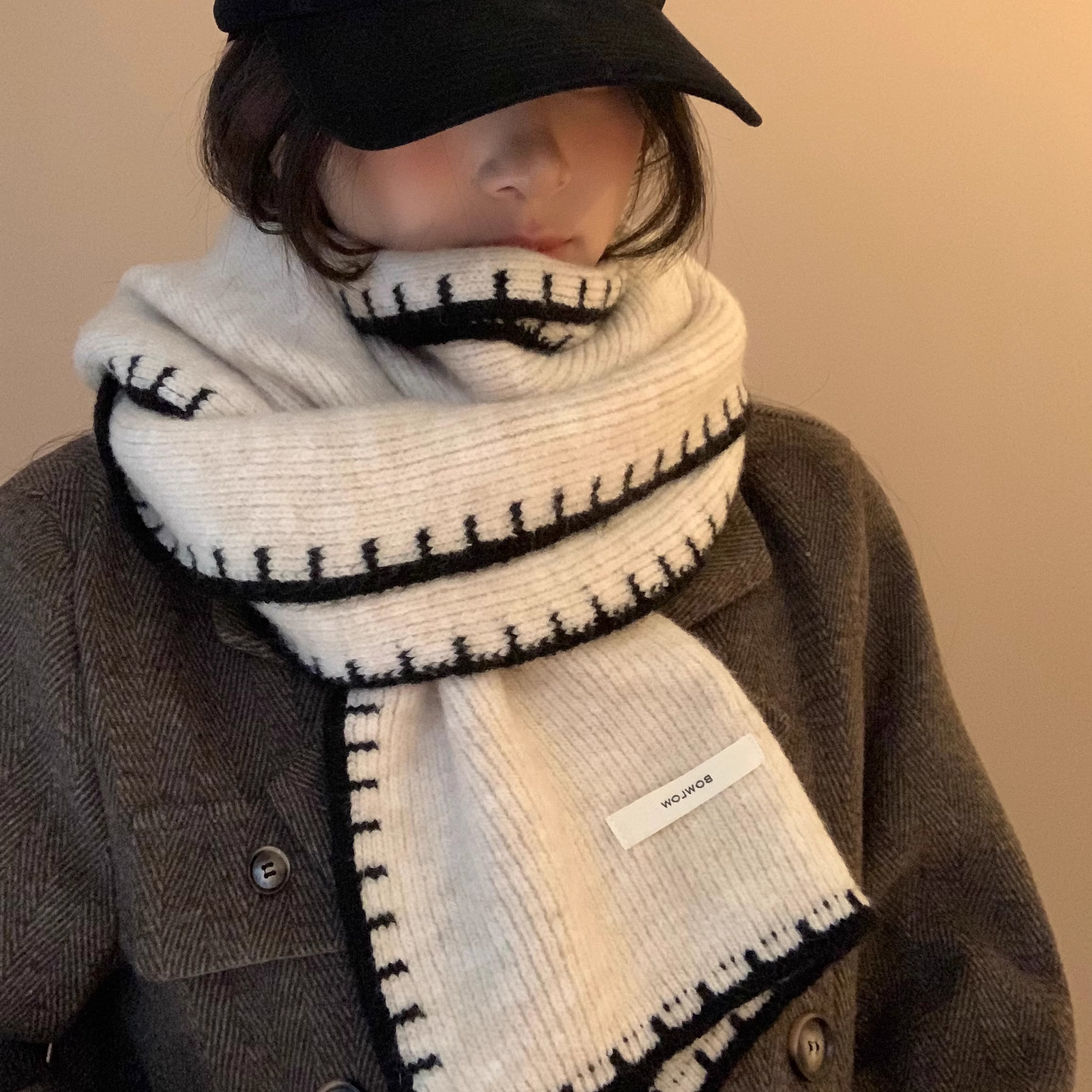 白色针织围巾女秋冬季仿羊绒2025新款韩系氛围感加厚保暖男生围脖