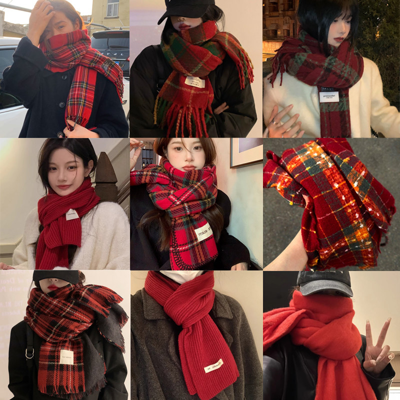 新年红色围巾女冬季2025新款