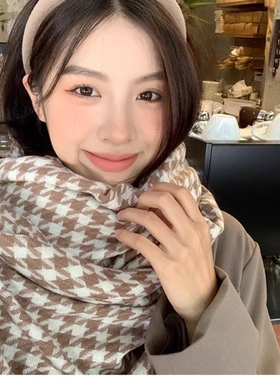 千鸟格围巾女秋冬季2025新款