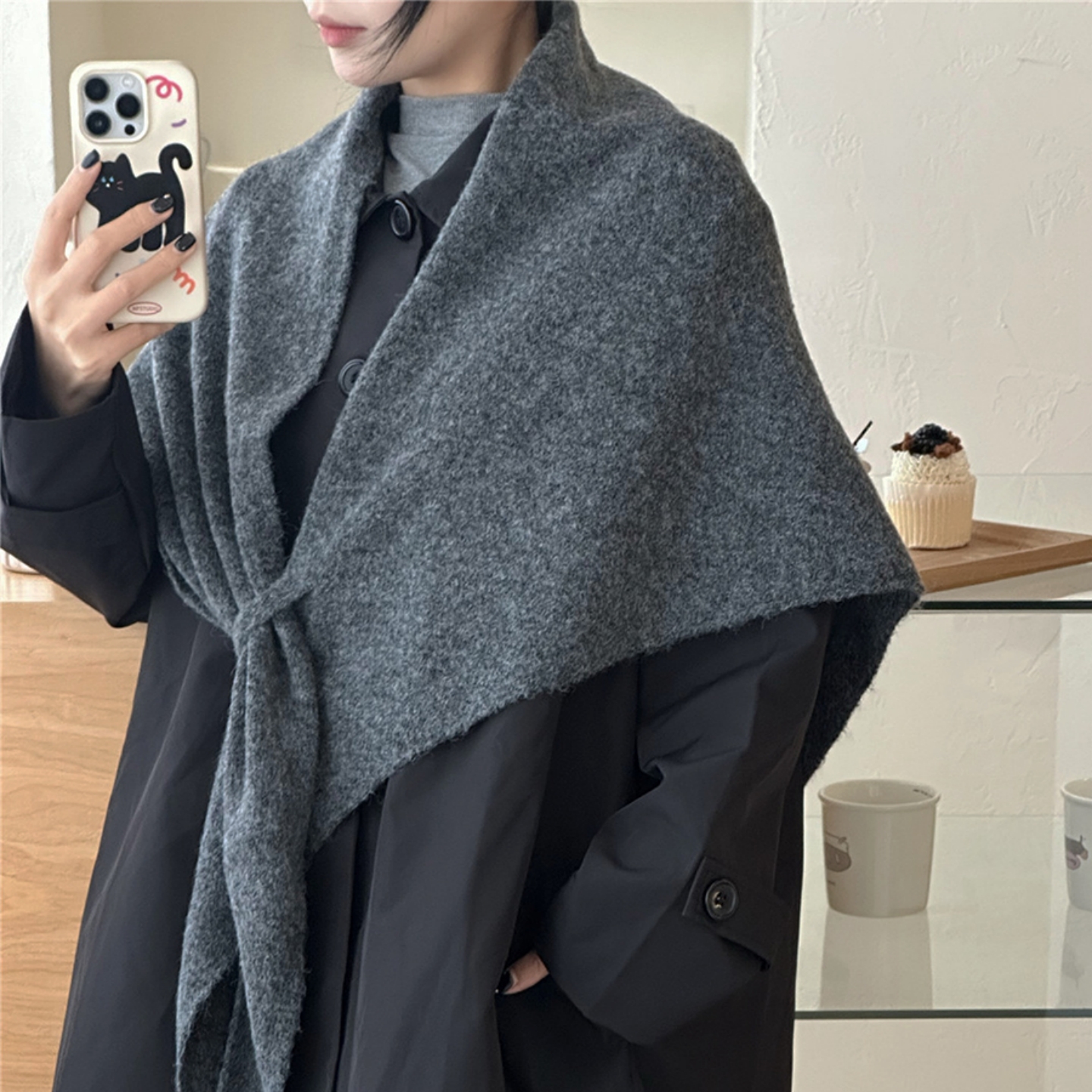 2025新款羊毛混纺三角披肩秋冬季