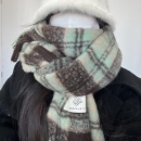 绿色复古格子围巾女秋冬季 韩系氛围感学生大围脖 加厚保暖2025新款