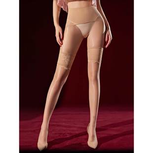 肤色蕾丝花边假两件长筒丝袜性感超薄波点极光开档免脱黑丝连裤 袜