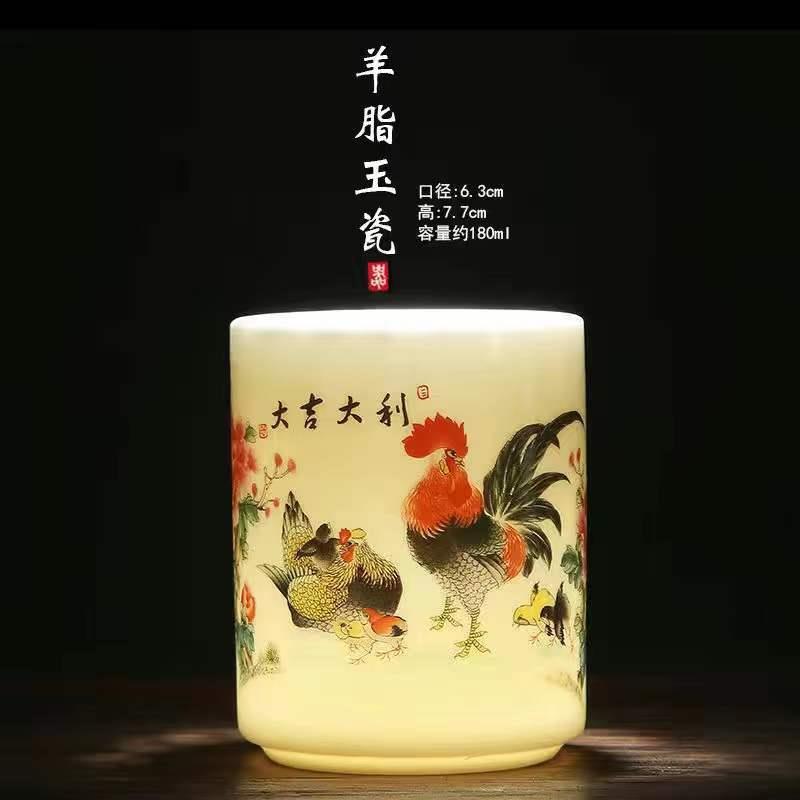 德化羊脂玉陶瓷直桶杯单杯主人杯个人杯酒杯鸡缸杯茶具茶杯品茗杯