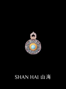 八大守护花开见佛绿松嘎乌盒吊坠