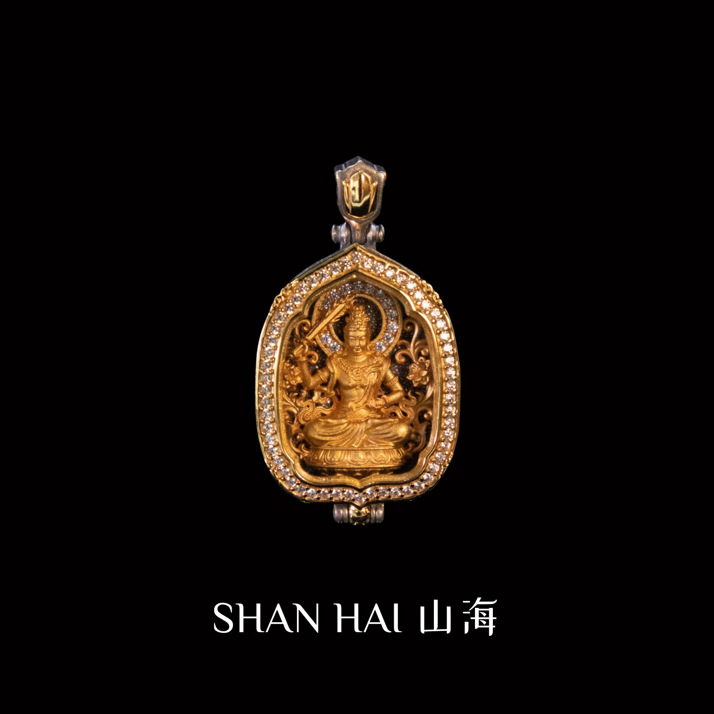 荷花叶嘎乌盒吊坠纯银镀金白钻复古设计男女款项链原创手工