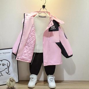 女童夹棉加厚外套宝宝冬装洋气冲锋衣女款2025新款儿童秋冬防风衣