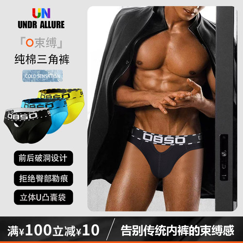 2条装纯棉三角内裤镂空运动透气