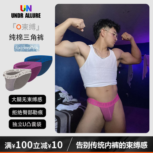 2条装纯棉高叉三角内裤运动透气