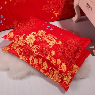 大红色婚庆枕芯套48×74cm枕头套单 加厚家用结婚枕套一对装