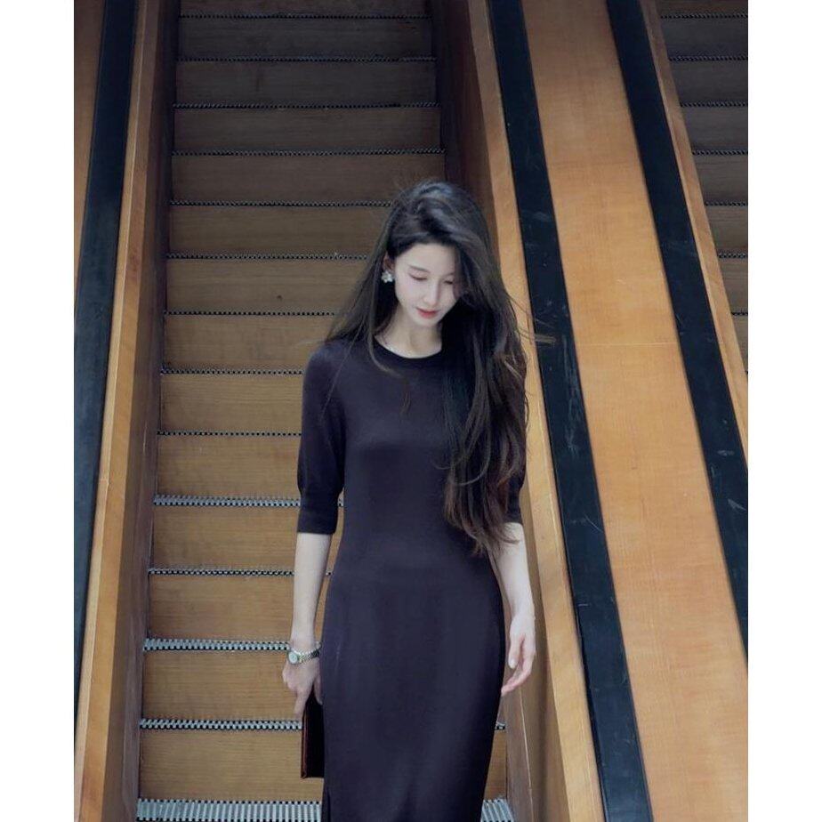 命中注定修身显瘦桑蚕丝混纺针织连衣裙女