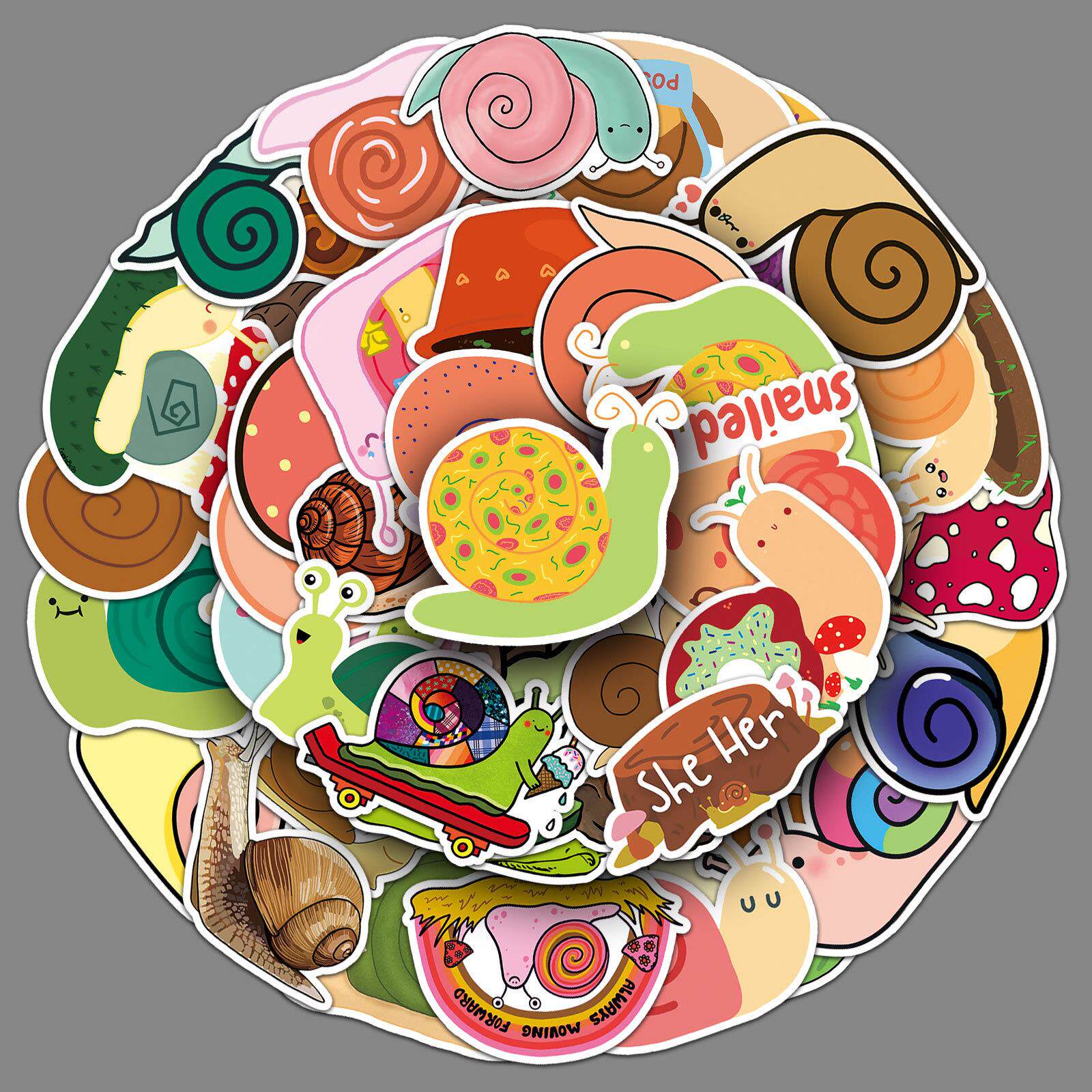 50张蜗牛涂鸦跨境卡通动物儿童奖励咕卡DIY手机壳行李箱贴纸防水