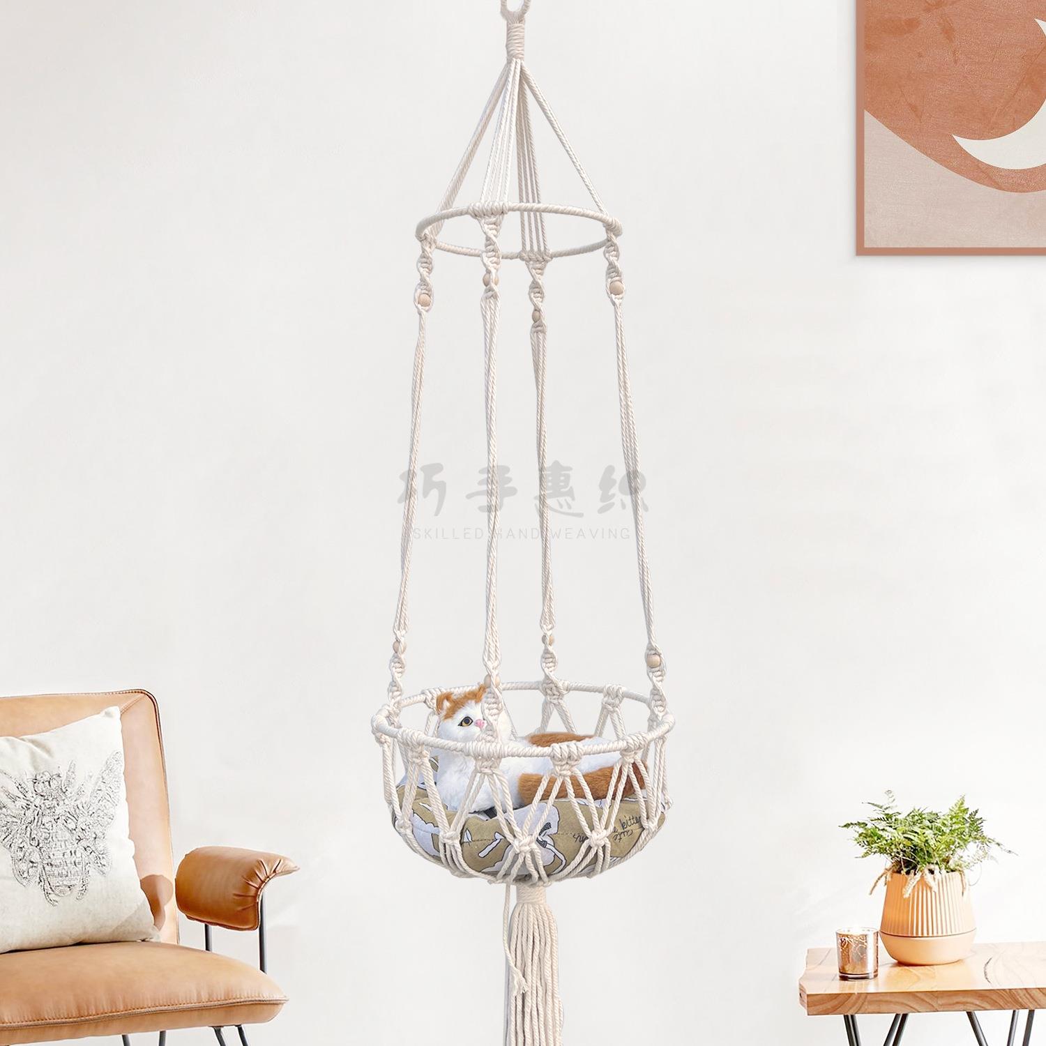 手工编织悬挂猫窝 宠物网兜悬挂猫咪吊篮 波西米亚风格猫窝吊床
