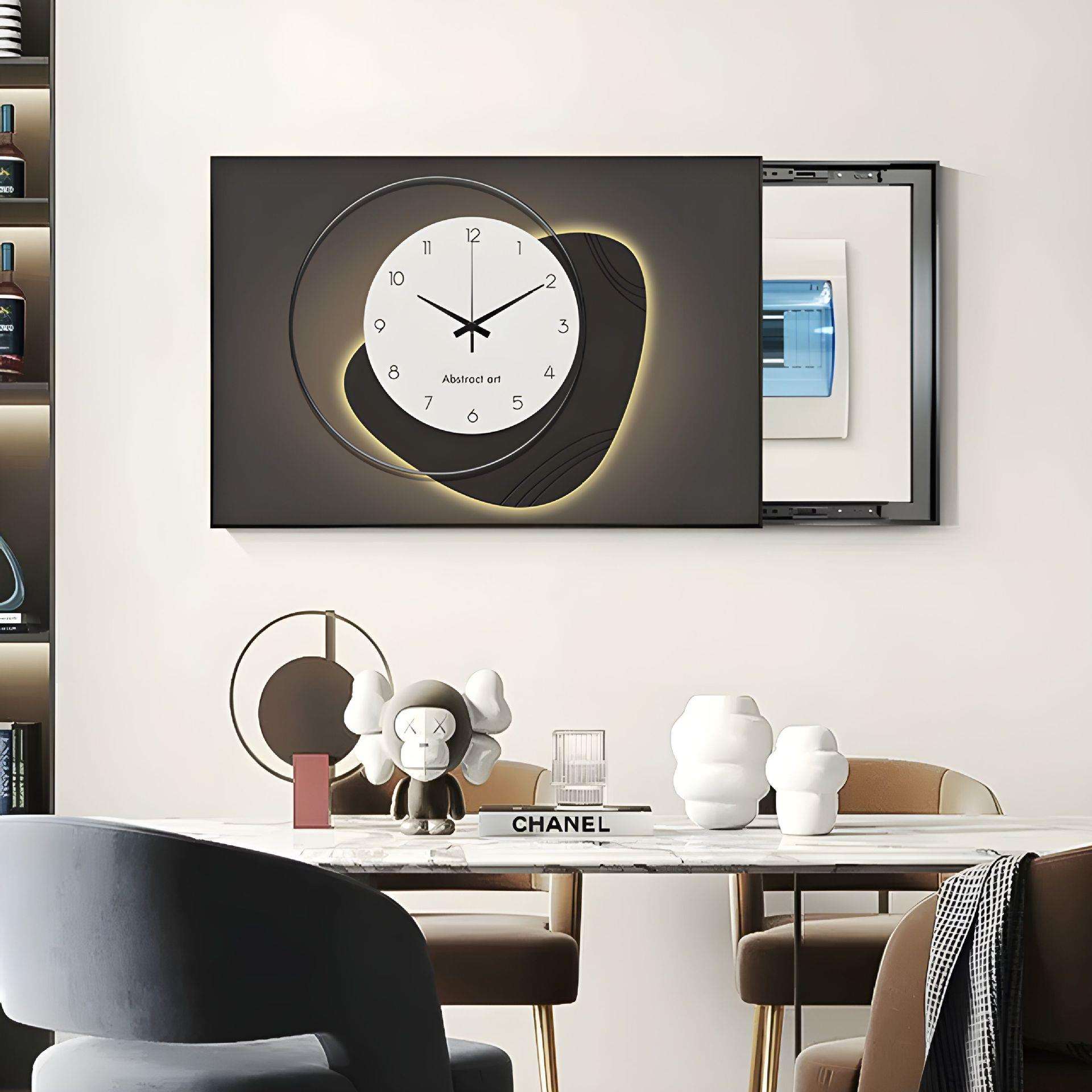 石来运转电表箱装饰画轻奢高级感带钟表免打孔配电箱遮挡餐厅挂画