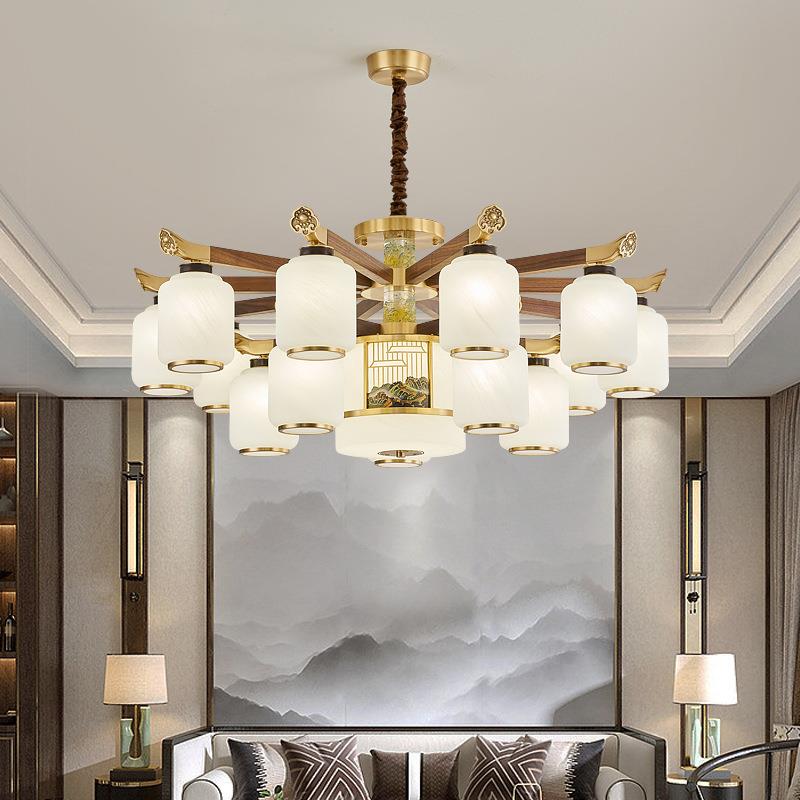 明镜致远 全铜黑胡桃木客厅吊灯低户型餐厅卧室新中式大气吸顶灯