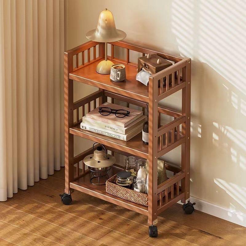 2025中式置物架多层收纳架小推车移动家用杂物储物柜简易楠竹架子