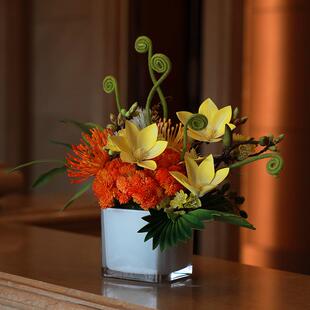 新中式现代仿真花艺竹筏架构玄关城市展厅售楼处酒店前台摆件