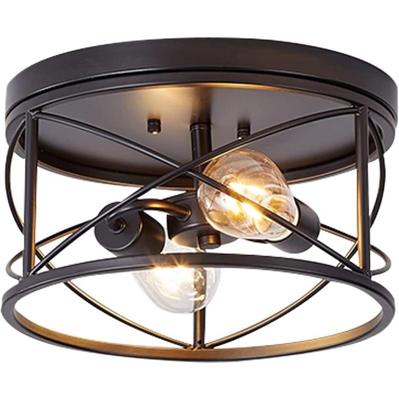 卧室吸顶灯亚马逊爆款美式乡村工业复古圆形金属笼子跨境虾皮ebay