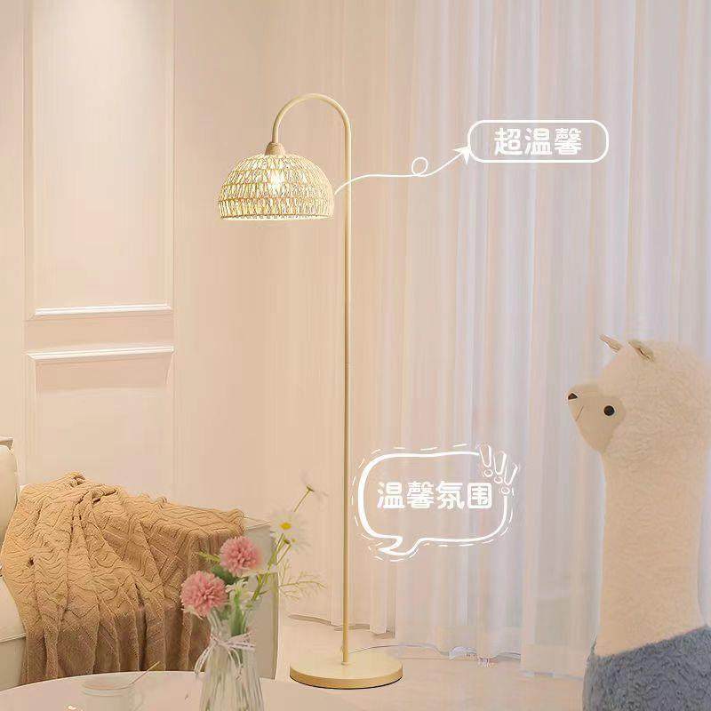 法式奶油风落地灯客厅沙发旁氛围卧室床头立式台灯网红民宿风藤编