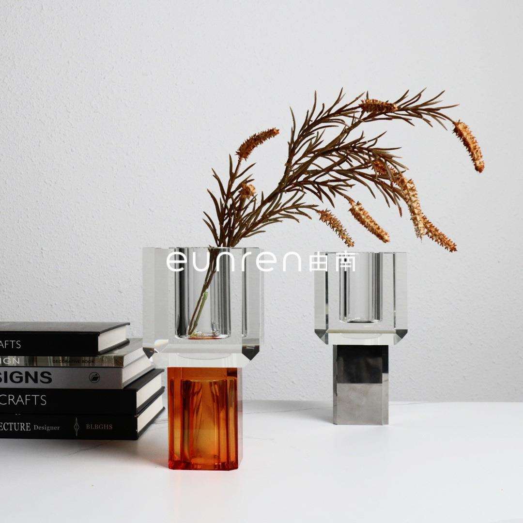 现代简约个性几何透明体花器摆件样板房客厅茶几桌面干花艺术装饰