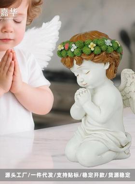 跨境现货祈祷天使小男孩圣婴古典人物雕像树脂摆件家居装饰品
