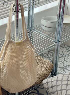 lovely days 米色自然风编织海边度假超市购物简约网兜手提袋