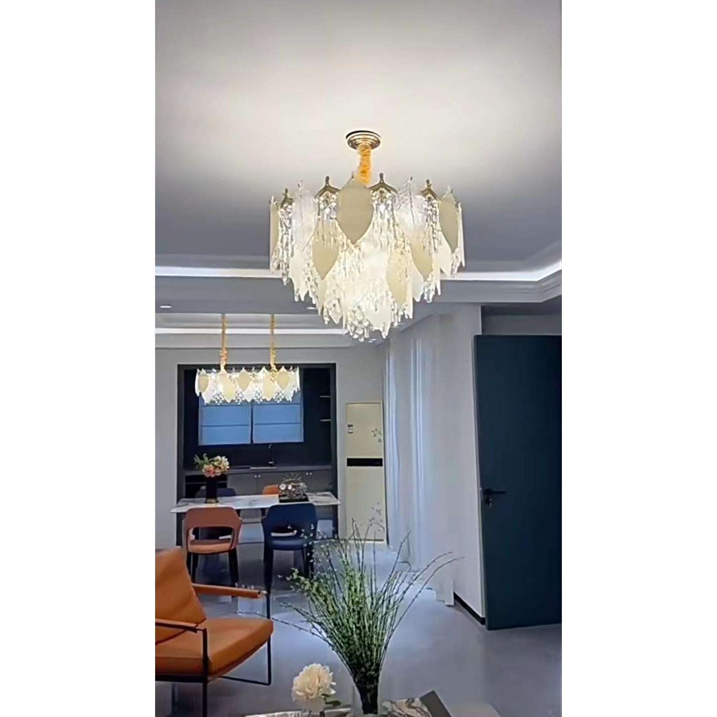 法式轻奢新款水晶客厅吊灯简约现代主卧室餐厅灯创意树叶水晶灯