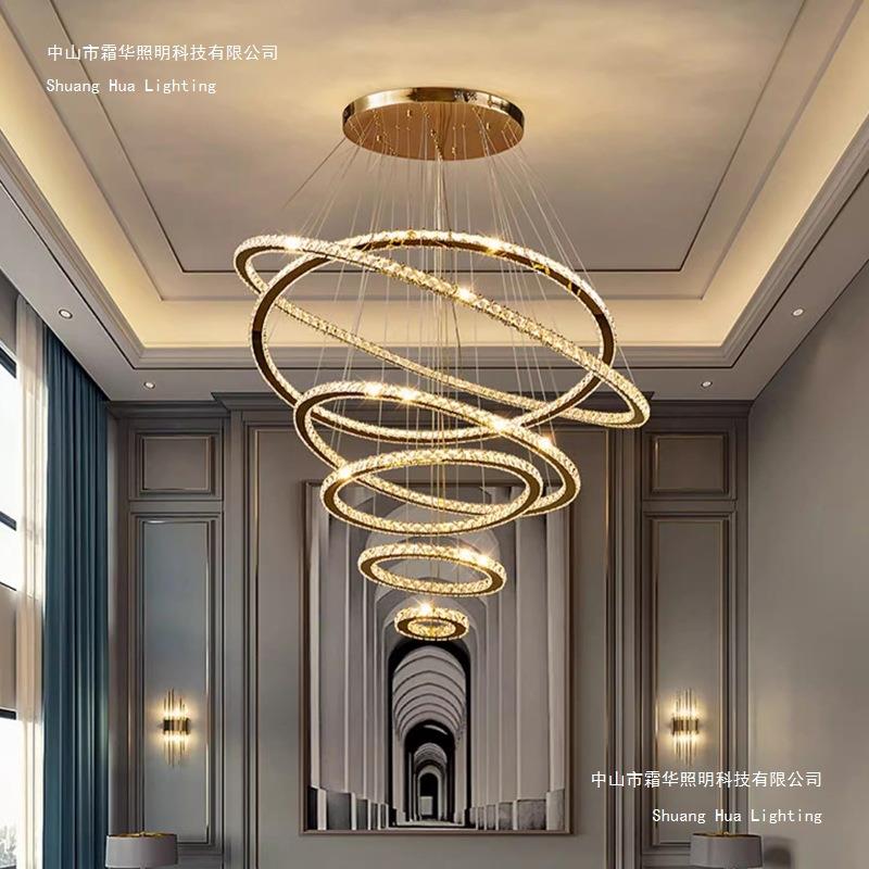 挑空客厅水晶吊灯现代轻奢别墅loft公寓灯具挑高复式楼梯间长吊灯
