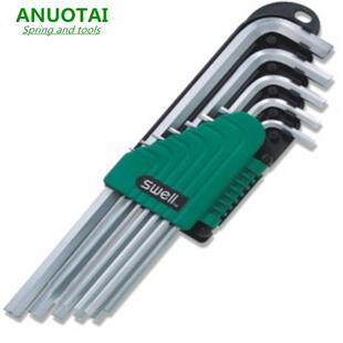 12件黑色加长带孔星形内六角扳手 星型扳手组套T7~T50斯威尔工具