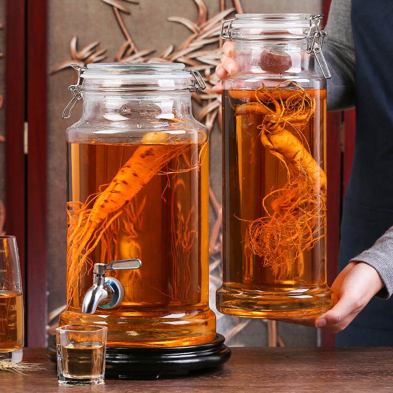 热销带龙头加厚密封酿人参药酒专用玻璃瓶子卡扣密封家用泡酒瓶泡