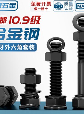 热销10.9级细牙外六角螺丝螺栓螺母套装组合大全M8M10M12M14M16M1